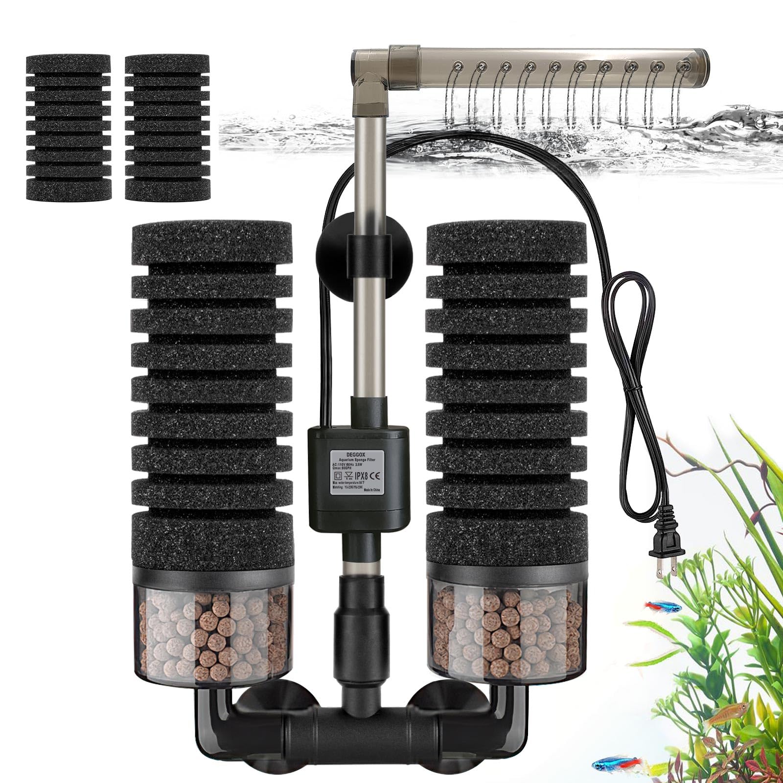 Amazon | DEGGOX アップグレード 水槽用電動スポンジフィルター 水中